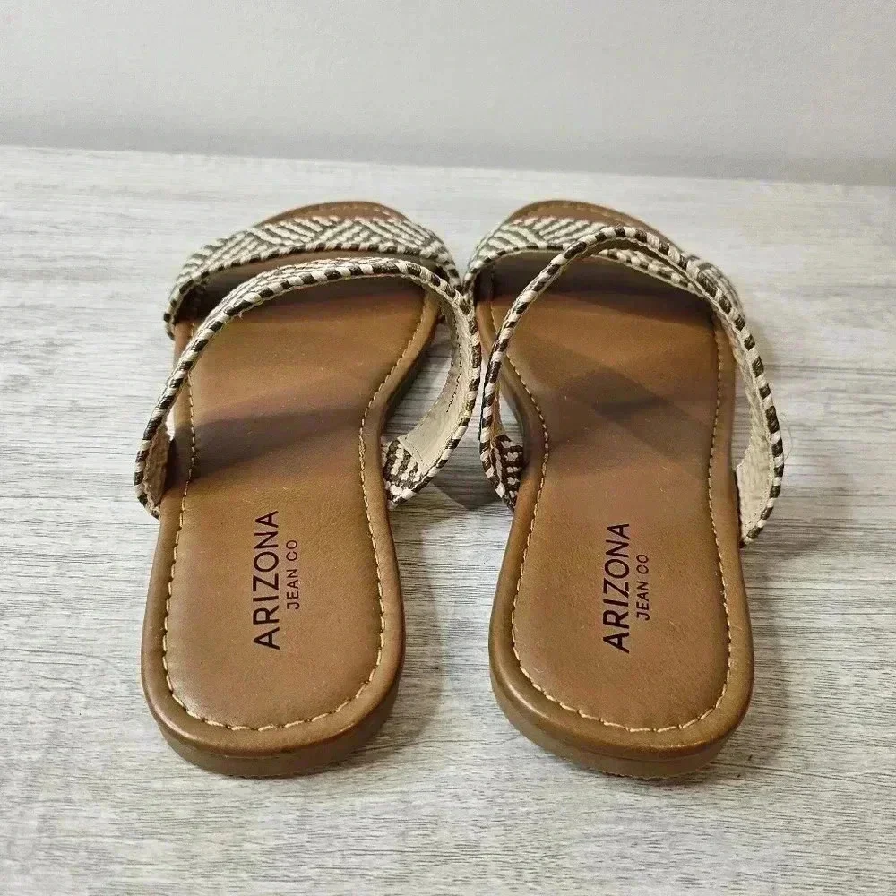 Arizona Jean Co Woven Raffia Slide Sandals Neutral Summer Flats Size 7.5 NWOT